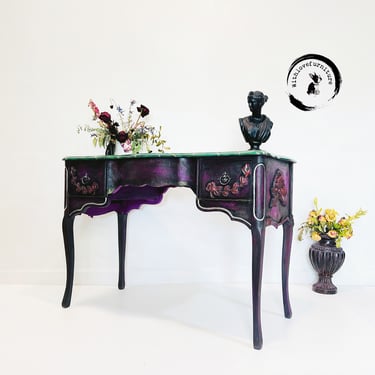 Gothic French Vanity Desk. Bedroom Storage Desk. Colorful Entryway Vanity. Whimsical Jewelry table. 