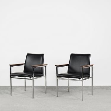 Mid-Century Scandinavian Black Leather Armchair by Sigvard Bernadotte for France & Søn, 1960s, Set of 2 