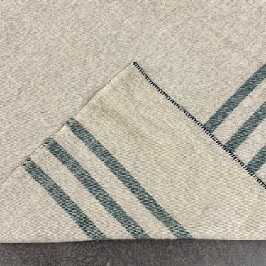 Vintage Mac Auslands Wool Blanket 1960s Retro Full Size 96x75 Natural Beige + Dyed Green Stripe + 100% Virgin Wool + Canadian Textile + 