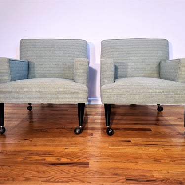 Mid Century Pair of Lounge Chairs with Casters 