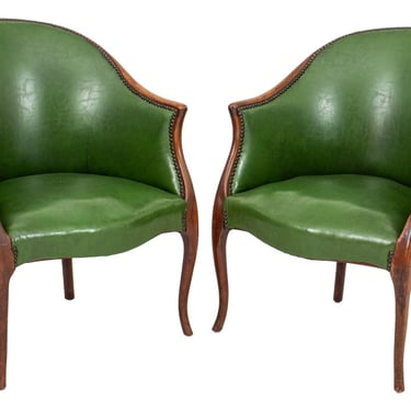 George III Style Leather Upholstered Games Chairs, Pair