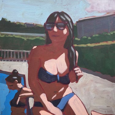 Pool #109 - Original Acrylic Painting on Canvas 18 x 24, woman, swimming, summer, michael van, girl, sunbathing, modern, women, figure, art 