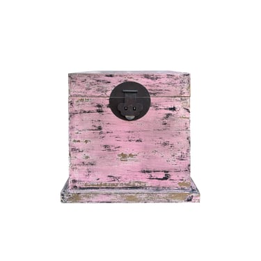 Distressed Pastel Pink Square Moon Face Wood Trunk Box ws4445E 