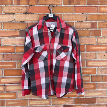 vintage 80s red plaid checkered long sleeve cotton flannel shirt / m l medium large 