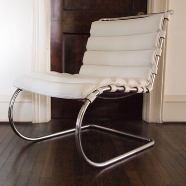 KNOLL Mies van der Rohe MR Lounge CHAIR, White Volo Leather, Chrome Frame, Mid-Century Modern Bauhaus le corbusier danish eames era 