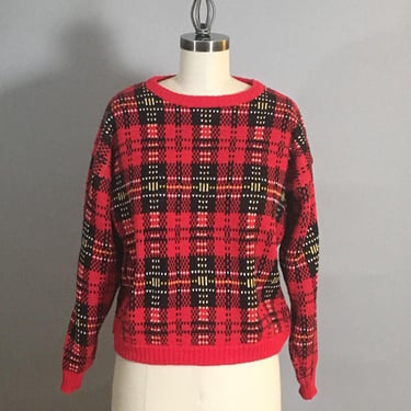 Large scale plaid pullover sweater - 1980s vintage knitwear - size M 