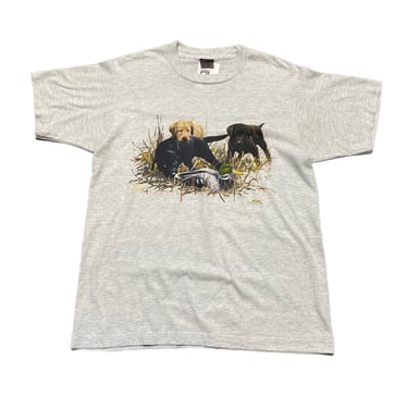(L) Grey Puppies & Duck Screen Stars Best T-Shirt 070322 RK