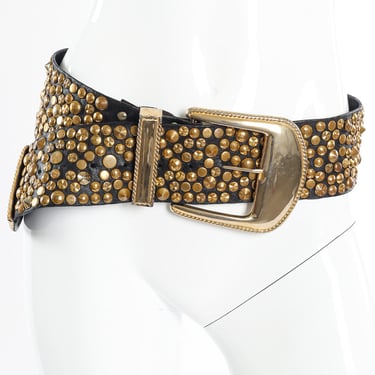Wide Gold Studded Leather Belt