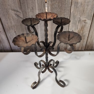 Vintage 5 Arm Wrought Iron Candle Holder 7" x 11.5"