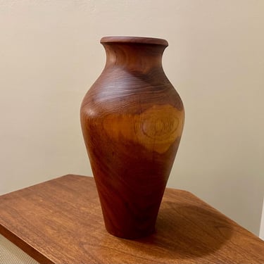 Artisan Made Walnut Turned Wood Vase, Vintage - Free Shipping 