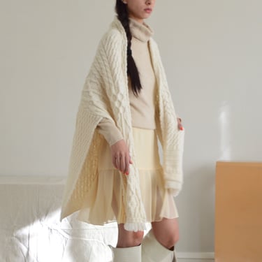 merino wool cableknit shawl poncho with pockets 