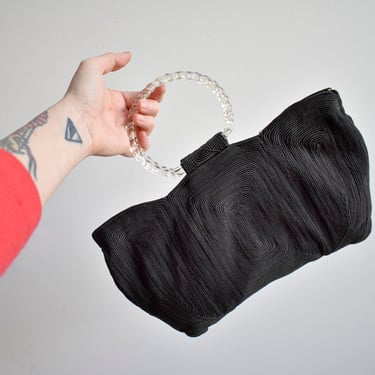 1940s Black Cord Purse with Acrylic Handle 