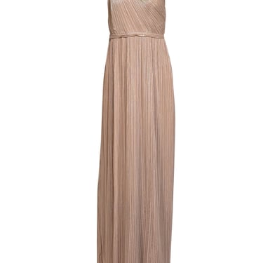 Diane von Furstenberg - Champagne Gold Plisse "Lucielle" One Shoulder Formal Dress Sz 6