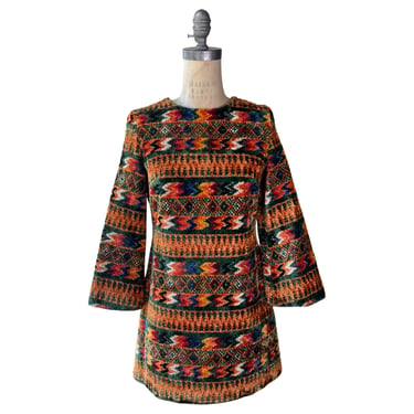 1960s Tapestry Bell Sleeve Mini Dress 