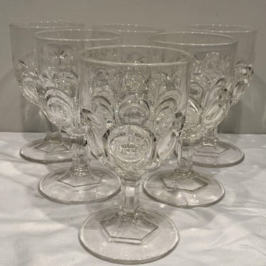 6 Bryce Walker & Co. Filley Texas Bull's Eye Water Wine Goblets EAPG 1870, Antique glassware , elegant barware, dining barware 