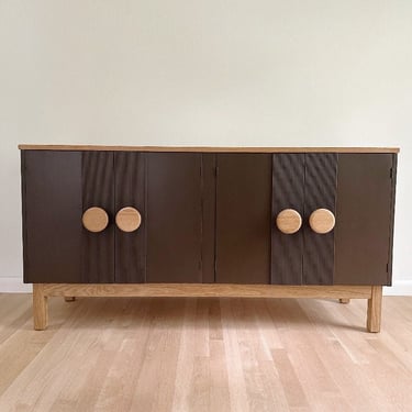 70’s inspired dark brown, travertine, fluted wood fronts cabinet sideboard-shipping not included 