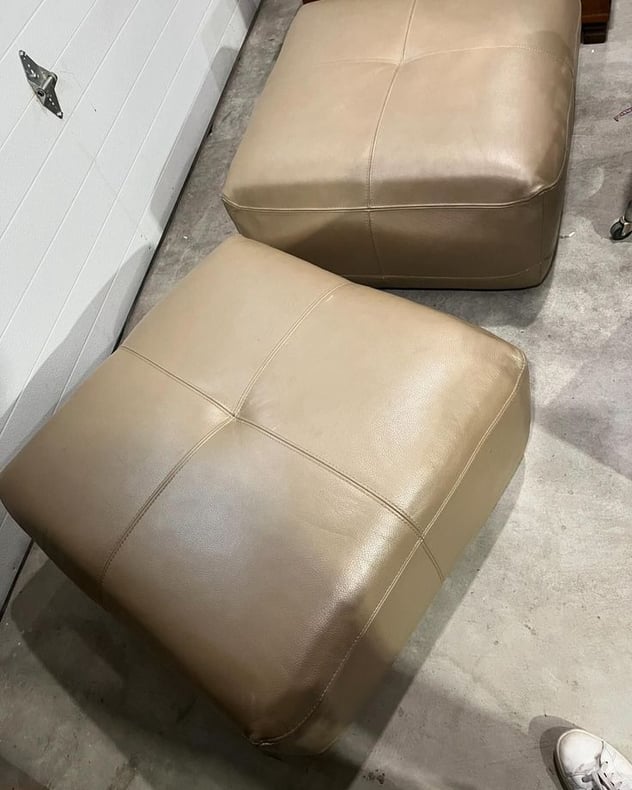 Two genuine Italian leather ottomans. 30” x30” x 15.5” 