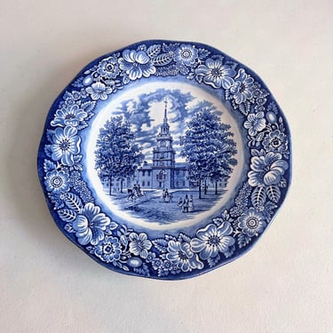 Vintage Staffordshire Ironstone Liberty Blue Dinner Plate Independence Hall 