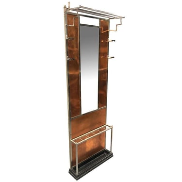 Art Deco Copper & Chrome Hall Tree w/ Vanity Mirror 