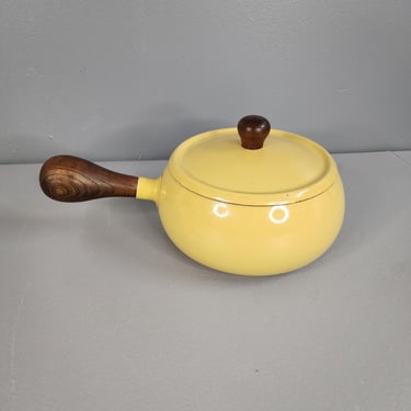 Vintage Yellow Enamel Butter Warmer Pot 
