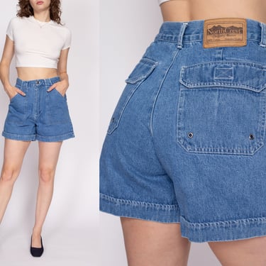 M| 90s Denim Cargo Shorts - Medium, 28" | Vintage High Waisted Medium Wash Jean Shorts 