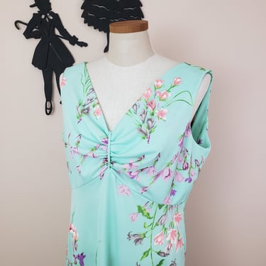Vintage 1960's Mint Floral Dress/ 70s Plus Size Polyester Dress XL 