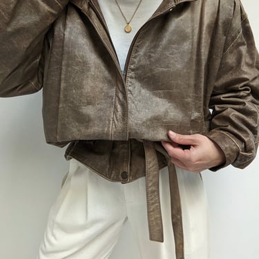 Vintage Stone Leather Bomber Jacket