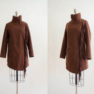 fringed brown coat | brown fleece jacket | vintage coat 