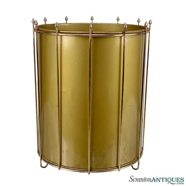 Mid-Century Atomic Gold Aluminum Waste Can Basket
