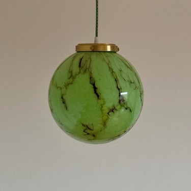 Vintage Green Glass Pendant Lamp / Art Deco / Ceiling Lamp / Vintage 40's Lamp / mid-century green light / Rare green light / 1940s 