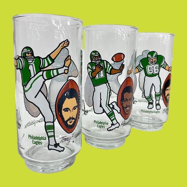 Vintage Philadelphia Eagles Drinking Glasses Retro 1980s McDonalds + Football + Set of 3 + Kelly Green + Six Players + NFL + Fly Eagles Fly 