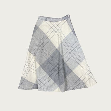 (25") Gray and Cream Vintage Wool Blend Midi Skirt