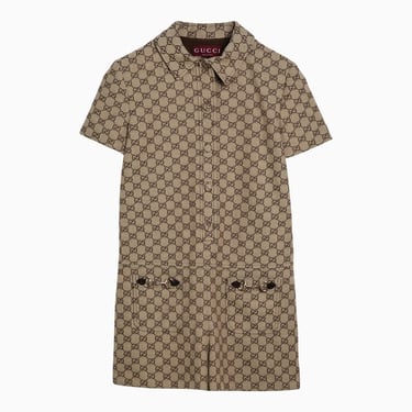 Gucci Short Jumpsuit In Camel Gg Supreme Fabric Women