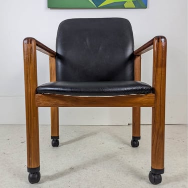 Danish Modern Black Leather & Teak Desk Chair by Benny Linden