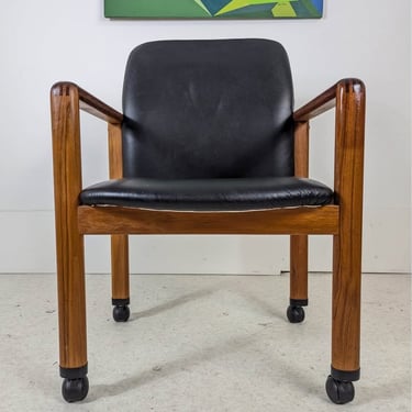 Danish Modern Black Leather & Teak Desk Chair by Benny Linden