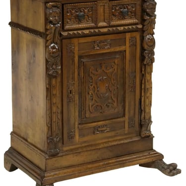 Cabinet, Italian Renaissance Revival Carved Walnut, Drawers, Shelf, Early 1900s!