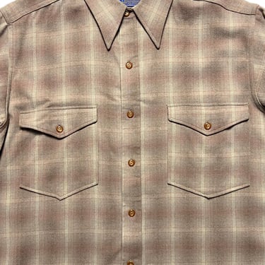 NEW Old Stock ~ Vintage 1940s/1950s PENDLETON Wool Flannel Shirt ~ size 16 1/2 Long ~ Button-Down ~ Spearpoint Collar ~ Shadow Plaid 