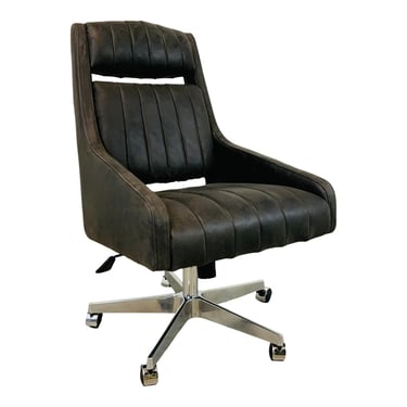 Modern Channeled Brown Leather Desk Chair