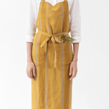 Chef Apron on Natural Linen | Amber Bronze Stripe