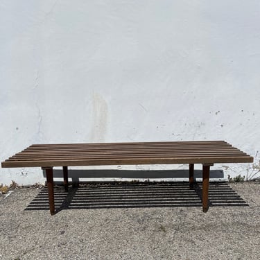 Mid Century Modern Slat Bench Entry Way Stool Seat Ottoman MCM Seating Midcentury Retro Wood Coffee Table Rustic 
