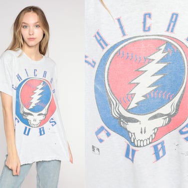 MLB x Grateful Dead x Cubs  Retro Chicago Cubs Baseball T-Shirt