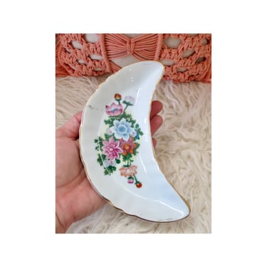 Vintage Moon Trinket Dish - Crescent Shaped Porcelain Jewelry Holder - Catch All - Made in Japan 