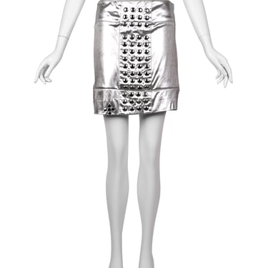 Paraphernalia by Betsey Johnson Vintage 1960s Studded Metallic Silver Mod Mini Skirt