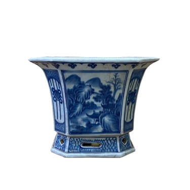 Chinese Blue White Oriental Scenery Porcelain Square Pot Planter ws2517E 