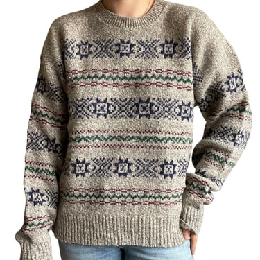 Vintage 80s Womens Wool Geometric Fair Isle Grandpa Oversized Sweater Sz L 