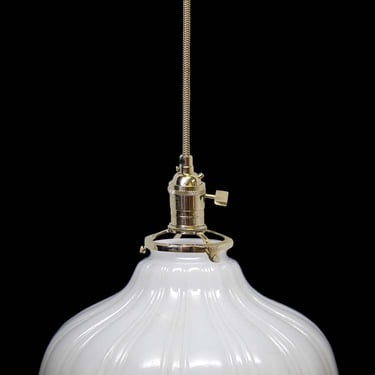 Custom 1920s White Milk Glass 8.5 in. Kitchen Pendant Light