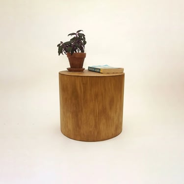 Round Drum Cylinder Side Table. Modern Round End Table- Golden Oak 