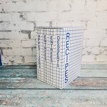 Postmodern 80s/90s Style Blue Grid Four Volume DIY Recipe Holder Book No. 1510 