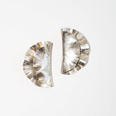 Vintage Silver Folded Fan Earrings