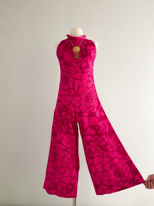 1960's Hot Pink Tahiti Jumpsuit / Sz XS/S